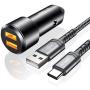 JSAUX Car Charger Compatible for Samsung Galaxy S10/S9/S9 Plus/S8/S8 Plus/S20/Note 10/9/8, LG, Moto -3A Dual Quick Charge 3.0 Ports 36W Metal Fast USB Car Adapter with Type C Charging Cable Black