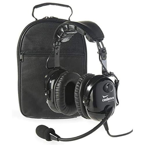 Cadence CA501 Premium PNR Stereo Pilot Aviation Headset with Aux Input and Carrying Case - Jet Black