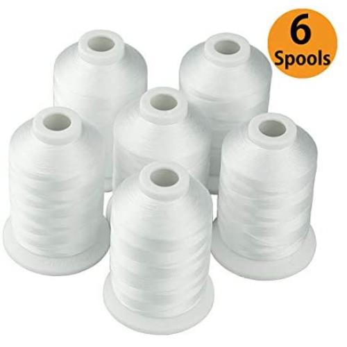 Simthread 6 Polyester White Machine Embroidery Threads 1000M(1100Yards) for Brother, Babylock, Janome, Pfaff, Singer, Bernina and Other Home Machines (White)