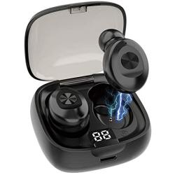 Muzzai Wireless Earbuds, Mini Bluetooth 5.0 Earphones with Charging Case,Playtime 16H IPX5 Waterproof, in-Ear Built-in Mic Headset Deep Bass Stereo for Sport Running, Black