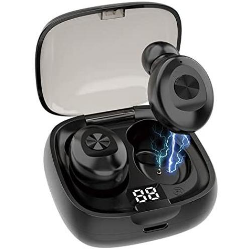 Muzzai Wireless Earbuds, Mini Bluetooth 5.0 Earphones with Charging Case,Playtime 16H IPX5 Waterproof, in-Ear Built-in Mic Headset Deep Bass Stereo for Sport Running, Black