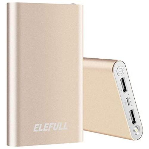 Power Bank 10000mAh with Flashliight Safe Metal Case Small Size Portable Charger Quick Charge Smart Phone iPhone iPad Samsung Galaxy LG (Gold)