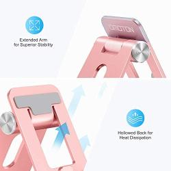 Cell Phone Stand Adjustable, OMOTON Aluminum Desktop Phone Holder Cradle Dock Compatible with All Smartphone iPhone 11 Pro Max Xs Max Xr X 8 7 6 6s Plus 5 5s 5c, Rose Gold