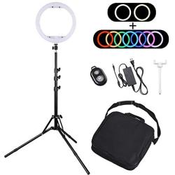 AW 13" Dimmable LED Ring Light RGB with Tripod Stand Ball Head Phone Holder Remote for Photo Makeup Video 6500K