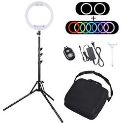 AW 13" Dimmable LED Ring Light RGB with Tripod Stand Ball Head Phone Holder Remote for Photo Makeup Video 6500K