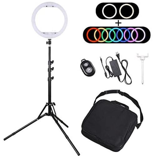 AW 13" Dimmable LED Ring Light RGB with Tripod Stand Ball Head Phone Holder Remote for Photo Makeup Video 6500K