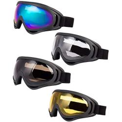 LJDJ Ski Goggles, Pack of 4 - Snowboard Adjustable UV 400 Protective Motorcycle Goggles Outdoor Sports Tactical Glasses Dust-Proof Combat Military Sunglasses for Kids, Boys, Girls, Youth, Men, Women