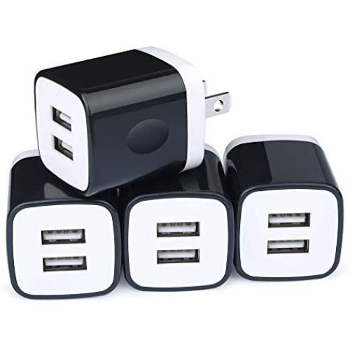 USB Wall Charger Brick, 4-Pack 2.1A/5V Dual USB Plug Power Adapter Charger Box Charging Cube Heads for Replacement for iPhone Xs/XS Max/XR/X/8/7/6/Plus, Samsung Galaxy S8 S7 S6 Edge, LG, Moto, HTC