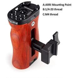 MAGICRIG Adjustable Wooden Handle Grip Universal Side NATO Handle with Cold Shoe Mount and ARRI Mounting Point for BMPCC 4K /6K Camera Cage