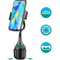 Amwanan Cup Holder Car Phone Mount, 360°Universal Adjustable and Hands-Free Cell Phone Mount with Goose Neck Design Compatible with iPhone, Samsung, Google, LG etc.