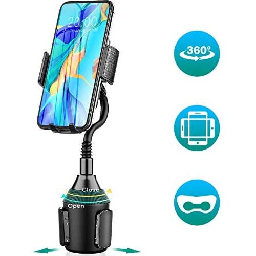 Amwanan Cup Holder Car Phone Mount, 360°Universal Adjustable and Hands-Free Cell Phone Mount with Goose Neck Design Compatible with iPhone, Samsung, Google, LG etc.