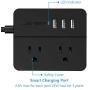 USB Power Strip JSVER Power Strip with 3 USB, Power Strip Surge Protector, 2 AC Outlet Strip, USB Charging Station with 5ft Extension Cord, Mini Power Cord for Home, Office, Dorm, Travel (Black)