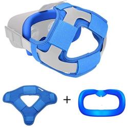 The Combo of VR Face Silicone Cover Mask Pad & Head Strap Pad Cushion Compatible for Oculus Quest Sweatproof Light Blocking (Washable) for Virtual Reality Headset (Blue)