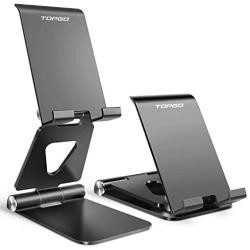 Cell Phone Stand Holder Adjustable Increase Fully Foldable Thick Aluminum Desktop Cellphone Cradle Dock with Anti-Slip Base and Convenient Charging Port for iPhone for Bedside Table, Ofice, Desk