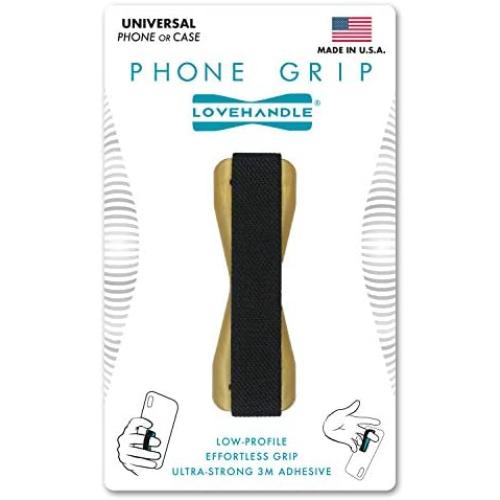 LoveHandle Universal Grip For Cell Phone and Mini Tablet - Gold Base with Black Strap - LH-01Gold