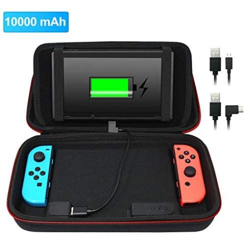 Stand Charging Case Bag Compatible with Nintendo Switch with Built-in 10000mAh Recharge Battery and 8 Game Card Holders - Black