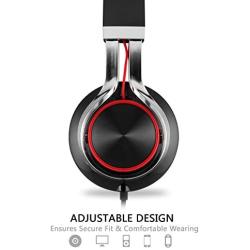 Headphones, FOSTO FT58 Stereo Foldable Headset Strong Low Bass Headphones with Microphone for iPhone, All Android Smartphones, PC, Laptop, Mp3/mp4, Tablet Earphones（Red