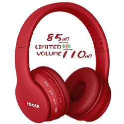 Midola Volume Limited 85dB Kids Headphone Bluetooth Wireless Over Ear Foldable Stereo Sound Noise Protection Headset with AUX 3.5mm Cord Mic for Boys Girls Cellphone Ipad Tablets TV Notebook Red