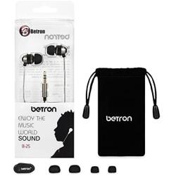 Betron B25 Earphones, Noise Isolating in-Ear Wired Headphones with Powerful Bass and Pure Sound, Tangle-Free, Compatible with iPhone, iPad, iPod, Samsung Smartphones and Tablets, Black