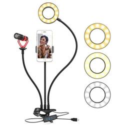 Movo Desk Ring Light with Stand and Phone Holder with VXR10 Video Microphone Compatible with iPhone, Android Smartphones - Smartphone Video Recording Kit Perfect for Vlogging and YouTube Equipment