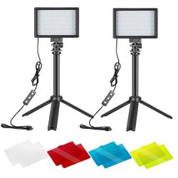 Neewer 2 Packs Portable Photography Lighting Kit Dimmable 5600K USB 66 LED Video Light with Mini Adjustable Tripod Stand and Color Filters for Table Top/Low Angle Photo Video Studio Shooting