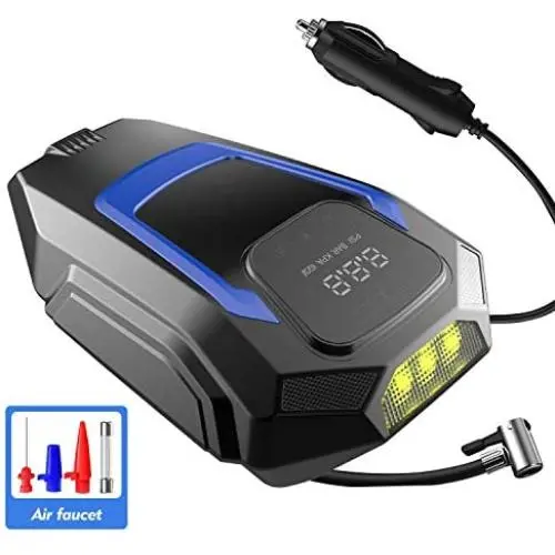 RYDONAIR Air Compressor Tire Inflator with Touch Screen, DC 12V Tire Pump with LED Light, Portable Air Compressor for Car Tires, Bicycles and Other Inflatables