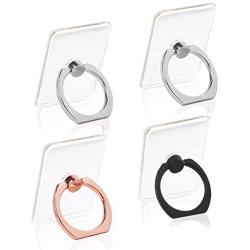 Phone Ring Holder Clear Cell Phone Ring Stand 360° Rotation Transparent Finger Ring Grip Kickstand Compatible with Samsung Android Smartphone Set of 4-Rose Gold Black and Silver