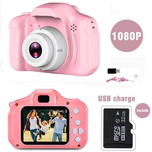 Nynicorny Kids Camera, Children Digital Rechargeable Cameras Toddler Educational Toys, Mini Children Video Record Camera with 1080P HD 2 Inch Screen & 32GB SD Card for Birthday (Pale Pink)