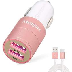 Fast USB C Car Charger, Meagoes Qualcomm Quick Charge 3.0 Rapid Charging Adapter Compatible for Samsung Galaxy S10/S9/S8, Note 10/9/8, A70/50/20, LG Stylo 6/5/4/ThinQ, Moto G Power - 3.3ft Type C Cord