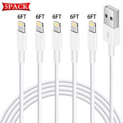 MFi Certified iPhone Charger Cable Lightning Charger Cable 5 Pack 6FT USB Fast Charging Cord Compatible with iPhone 11 Pro max/11Pro/11,Xs max/Xs/Xr,X/8/8Plus/7/7 Plus/6/6s Plus/5s/5,ipad,iPod