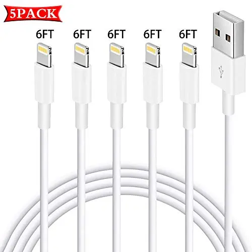 MFi Certified iPhone Charger Cable Lightning Charger Cable 5 Pack 6FT USB Fast Charging Cord Compatible with iPhone 11 Pro max/11Pro/11,Xs max/Xs/Xr,X/8/8Plus/7/7 Plus/6/6s Plus/5s/5,ipad,iPod MFi Certified iPhone Charger Cable Lightning Charger Cable 5 Pack 6FT USB Fast Charging Cord Compatible with iPhone 11 Pro max/11Pro/11,Xs max/Xs/Xr,X/8/8Plus/7/7 Plus/6/6s Plus/5s/5,ipad,iPod