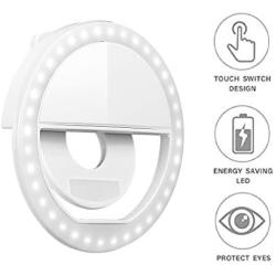 Selfie Ring Light, Oternal Selfie Light Rechargeable Portable Clip-on Selfie Fill Ring Light for iPhone Android Smart Phone Photography, Camera Video, Girl Makes up (White A)