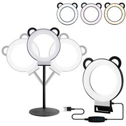 Ring Light,6inch Led Ring Light Kit Adjustable Desktop Lamp USB Plug with Stand,Lusweimi Mini Tabletop Light for Live Stream/Makeup/YouTube Video, 3 Light Modes & 11 Level (Black)