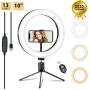 LED Ring Light,13 Brightness Levels Selfie Ring Light with Tripod Stand, 10 Inch Desktop Makeup Ring Light for Smartphone Photography, Live Streaming, Video Recording, Ultra-Bright 120 Bulbs