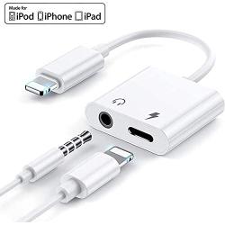 [Apple MFi Certified] Lightning to Headphone Jack Adapter, 2 in 1 iPhone Dongle Charger and 3.5mm Earphone Audio Aux Splitter Connector, Compatible with iPhone 11/11 Pro/XS/XR/X/8/7/6, iPad