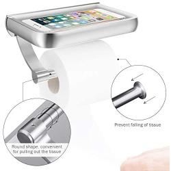 Homemaxs Toilet Paper Holder with Shelf, Anti-Rust Aluminum Toilet Roll Holder with Phone Shelf for All Mobile Phone, Wall Mounted Bathroom Tissue Holder for Smartphone and Flushable Baby Wipes