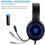 Pacrate Gaming Headset for PS4 PC Xbox One Headset with Microphone Noice Cancelling Stereo Surround Sound Headphone with LED Light Intense Bass for PC Laptop Mac (Black Blue)