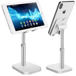 Phone Stand for Desk,Cell Phone Stand Adjustable Desk Phone Holder Upgraded Height Phone Cradle Dock Tablet Holder Compatible with iPhone X 11 Pro, iPad, Tablets (4-10") All Phones (Silver)