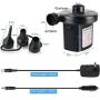 Rongyuxuan Electric Air Pump for Inflatables, 2 in 1 Portable Quick-Fill Air Pump,110V AC & 12V DC Inflator Deflator for Air Mattress, Swimming Rings, Airbeds, Water Toys, with 3Nozzles,Storage Bag