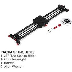 Kamerar 31” Fluid Motion Video Slider: flywheel, counterweight, light carbon fiber rails, adjustable legs, dslr camera/camcorder stabilization track, tripod mount ready, stabilizer for filming