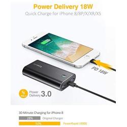 Luxtude 10000mAh Power Bank Portable Charger for iPhone, iPad, Samsung and Android, Fast Charging PD Portable Charger, 18W PD &QC 3.0 Power Delivery USB C Power Bank. (USB-C Charger & Cable Included)