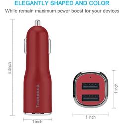 Tranesca 4.8A/24W 2 USB Port Car Charger Compatible with iPhone X 8 7 6S 6 Plus, 5 SE 5S 5 5C, Samsung Galaxy S9 S8 S7 S6 Edge, Note 8 4, LG G6 G5 V10 V20, HTC,Nexus, iPad Pro and More-Red