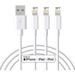 Marchpower iPhone Charger Cable - MFi Certified Lightning Cable - 3Pack 3FT Fast Charging iPhone USB Cable Compatible iPhone Xs Max X 8Plus 7Plus 6S Plus 6 5S iPad Pro Air iPod and More - White