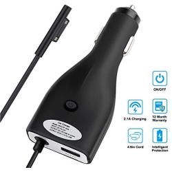 Surface Car Charger, 42W 12V 2.58A Power Supply for Microsoft Surface Pro 3/Pro 4/Pro 5/Pro 6, Surface Book, Surface Go, Surface Laptop with 5V 2.1A USB Charging Port (5Ft Cord)