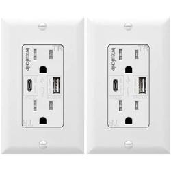 TOPGREENER 5.8A Ultra High Speed USB Type-C/A Combo Outlet, 15A Tamper-Resistant Receptacle, Compatible with iPhone 11 Pro/11/XS/MAX/XR/X, Samsung Note S9/S8/S7 & More, TU21558AC-2PCS, White 2 Pack