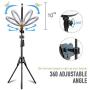 8" LED Selfie Ring Light with Tripod Stand & Phone Holder for Live Streaming & YouTube Video & Vlogs, Dimmable Makeup Ring Light for Photography, Shooting with 10 Brightness Level & 3 Light Modes