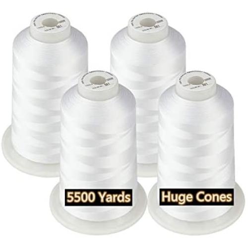 Simthread 42 Options Various Assorted Color Packs of Polyester Embroidery Machine Thread Huge Spool 5000M for All Embroidery Machines (4 White)
