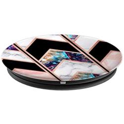 Trendy Chic Geometric-Marble Pink Black White and Rose-Gold PopSockets Grip and Stand for Phones and Tablets