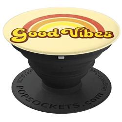 Retro, Hippie, Hippy, Rainbow Yellow GOOD VIBES PopSockets Grip and Stand for Phones and Tablets