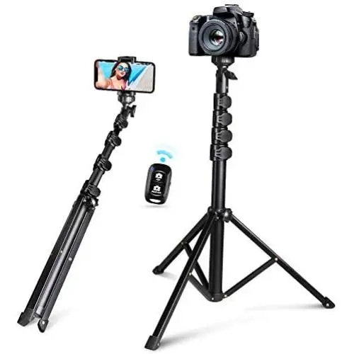 62” Selfie Stick Tripod, Integrated, Torjim Portable Phone Tripod with Phone Holder, Bluetooth Remote for iOS & Android, Tripod Stand Perfect for Camera & GoPro with 360°Tripod Head and GoPro Adapter 62” Selfie Stick Tripod, Integrated, Torjim Portable Phone Tripod with Phone Holder, Bluetooth Remote for iOS & Android, Tripod Stand Perfect for Camera & GoPro with 360°Tripod Head and GoPro Adapter